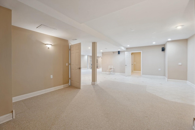 45055 Walnut Rdg, Northville, MI 48168 - finished basement with light colored carpet, baseboards, and recessed lighting