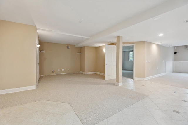 45055 Walnut Rdg, Northville, MI 48168 - below grade area featuring light tile patterned floors, light colored carpet, recessed lighting, and baseboards