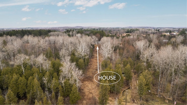 birds eye view of property featuring a forest view