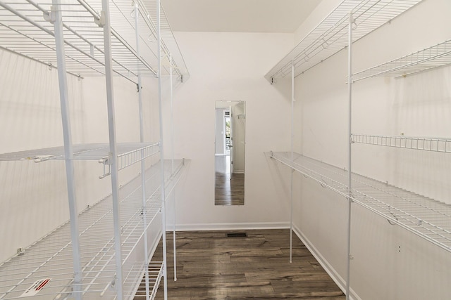 walk in closet with wood finished floors