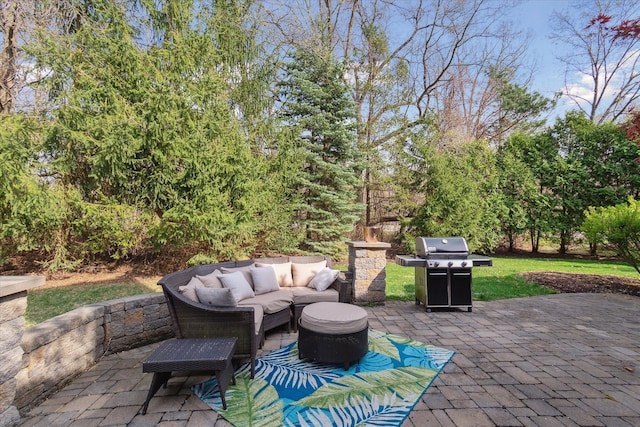 view of patio featuring an outdoor hangout area and area for grilling