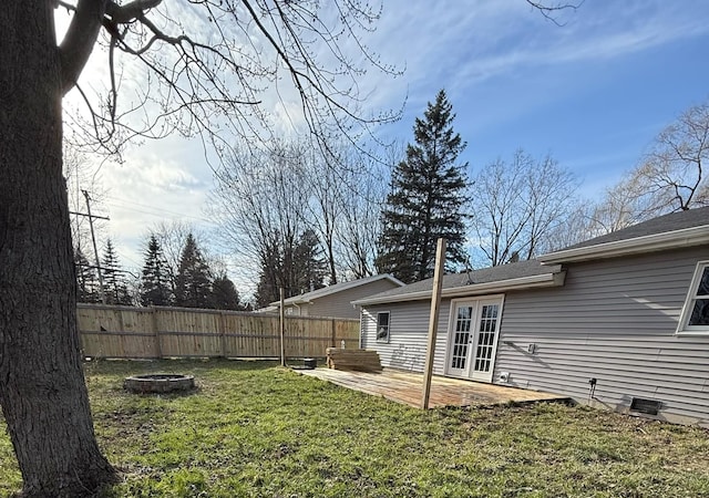 4161 Maple St, Brown City, MI 48416 - view of yard featuring french doors, a fire pit, and a patio area