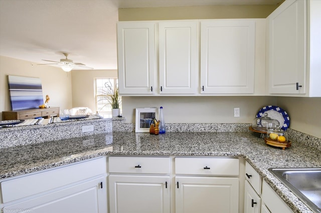 kitchen with white cabinets, a sink, and a ceiling fan