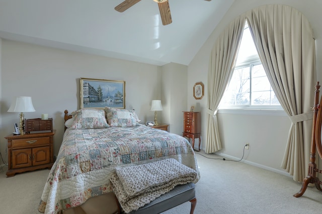 18735 Hilltop Blvd, Riverview, MI 48193 - bedroom featuring baseboards, a ceiling fan, light colored carpet, and lofted ceiling
