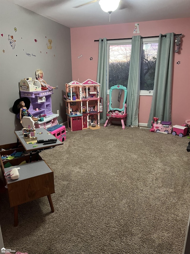501 Dutch Mill Dr, Flushing, MI 48433 - recreation room featuring carpet floors and a ceiling fan