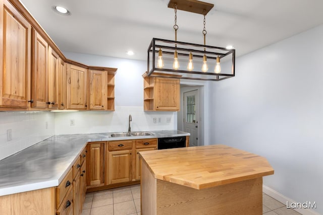 2206 Woodward Ave, Kalamazoo, MI 49007 - kitchen featuring dishwasher, light tile patterned floors, a sink, and open shelves