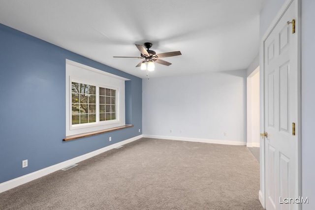 2206 Woodward Ave, Kalamazoo, MI 49007 - empty room featuring baseboards, carpet floors, visible vents, and a ceiling fan