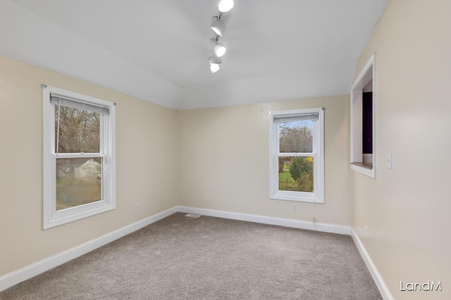 2206 Woodward Ave, Kalamazoo, MI 49007 - carpeted empty room featuring rail lighting, baseboards, and vaulted ceiling