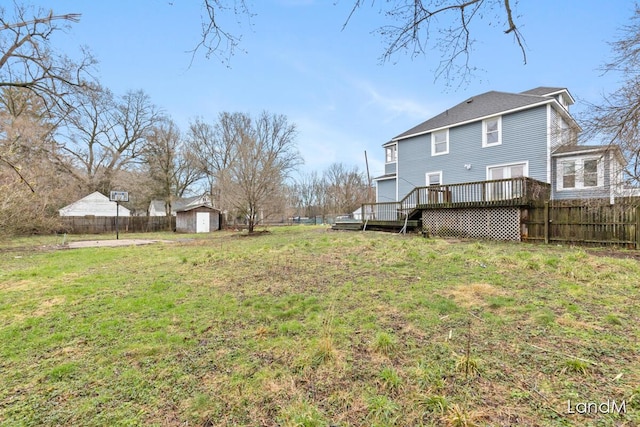 2206 Woodward Ave, Kalamazoo, MI 49007 - view of yard with fence, a wooden deck, an outdoor structure, and a shed