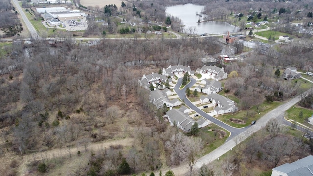 bird's eye view featuring a residential view and a water view
