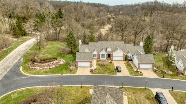 drone / aerial view with a forest view