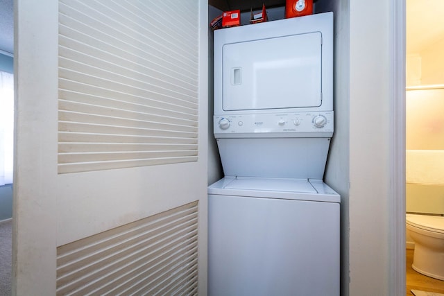 laundry area with laundry area and stacked washer and clothes dryer