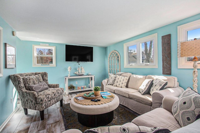 living area featuring wood finished floors