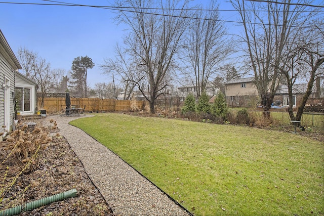 view of yard with a fenced backyard and a patio area