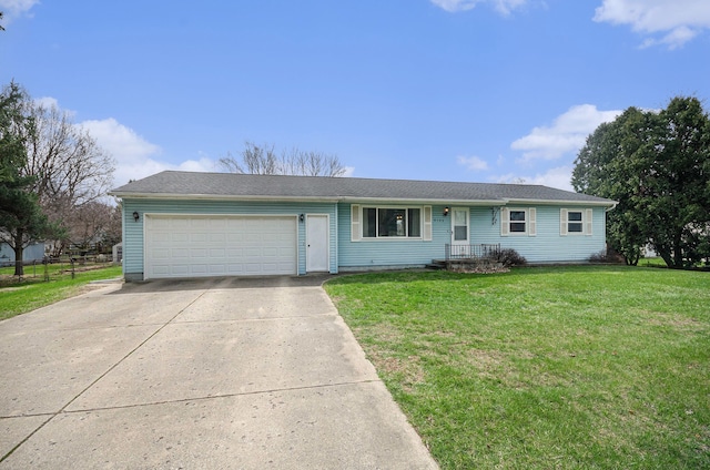 8100 Russell St, Shelby Twp, MI 48317 - ranch-style house with an attached garage, concrete driveway, and a front lawn