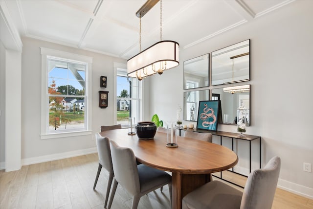 50272 Hedgewood Dr, Canton, MI 48187 - dining area with light wood-style flooring, a notable chandelier, crown molding, and baseboards