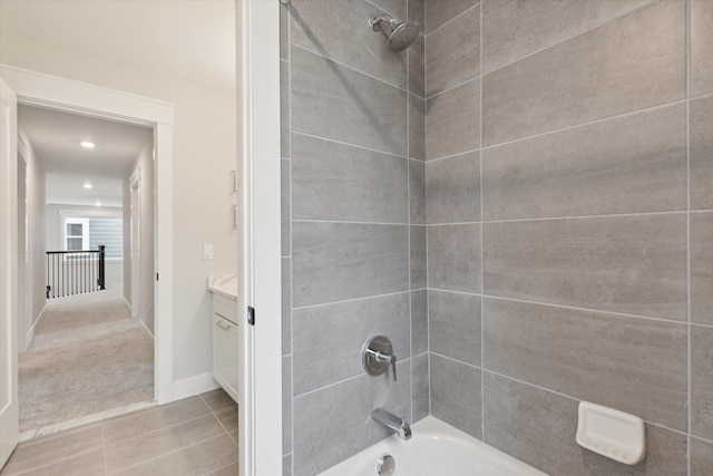 50272 Hedgewood Dr, Canton, MI 48187 - bathroom featuring tile patterned floors, shower / bathing tub combination, baseboards, and vanity