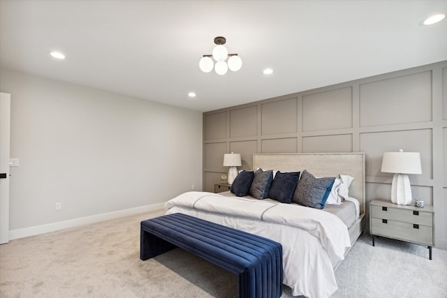50272 Hedgewood Dr, Canton, MI 48187 - bedroom with a decorative wall, baseboards, light colored carpet, and recessed lighting