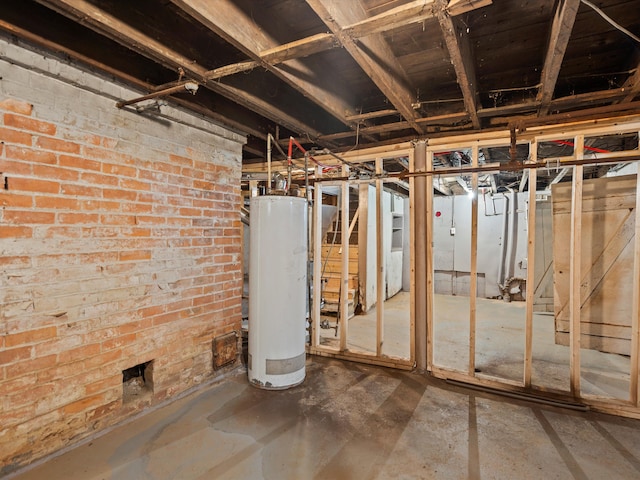 unfinished basement with gas water heater
