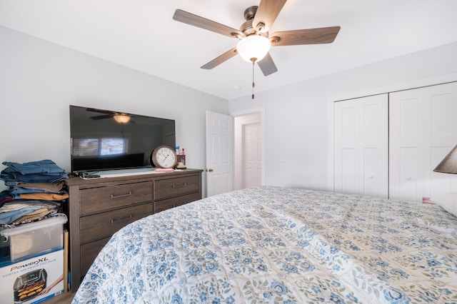 bedroom featuring a closet and a ceiling fan