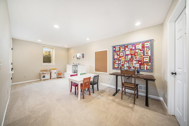 playroom with light colored carpet, baseboards, and recessed lighting