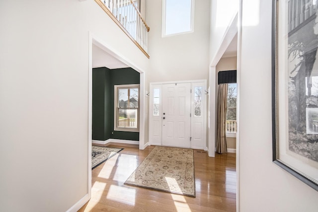 entryway featuring a wealth of natural light, baseboards, and wood finished floors
