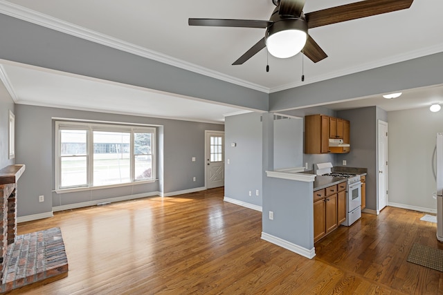 1053 Woodward Hts, Ferndale, MI 48220 - kitchen featuring brown cabinets, baseboards, white appliances, and wood finished floors