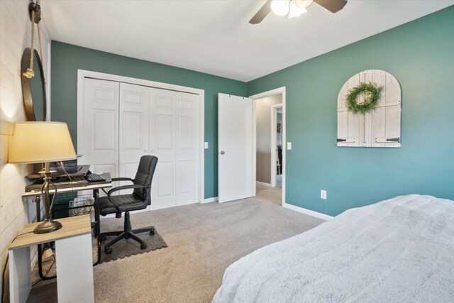 739 Gasper St, Chesaning, MI 48616 - bedroom with ceiling fan, a closet, baseboards, and carpet floors