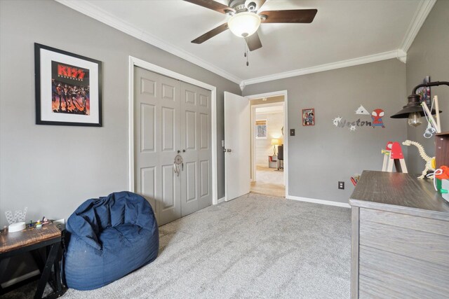 739 Gasper St, Chesaning, MI 48616 - sitting room with crown molding, baseboards, a ceiling fan, and carpet floors