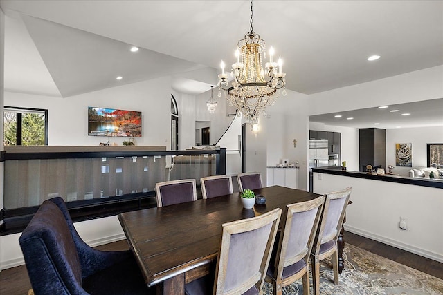 1194 Eagle Nest, Milford, MI 48381 - dining space featuring dark wood-style floors, a chandelier, recessed lighting, and baseboards
