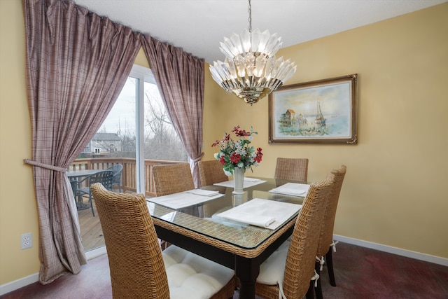 31052 Silverdale Dr, Novi, MI 48377 - carpeted dining space with a chandelier and baseboards