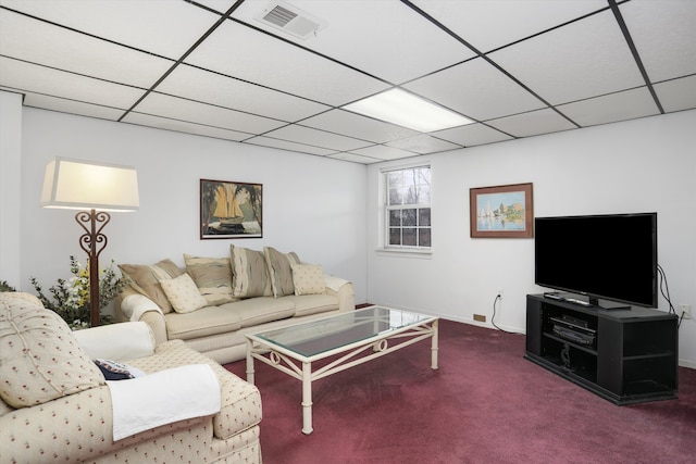 31052 Silverdale Dr, Novi, MI 48377 - carpeted living room featuring visible vents and a drop ceiling