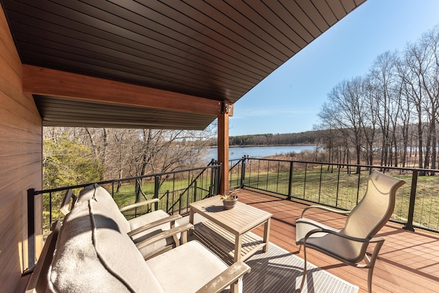 10485 Hadley Rd, Gregory, MI 48137 - wooden terrace featuring outdoor lounge area and a water view
