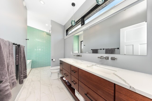 10485 Hadley Rd, Gregory, MI 48137 - full bathroom featuring a sink, toilet, a washtub, and marble finish floor