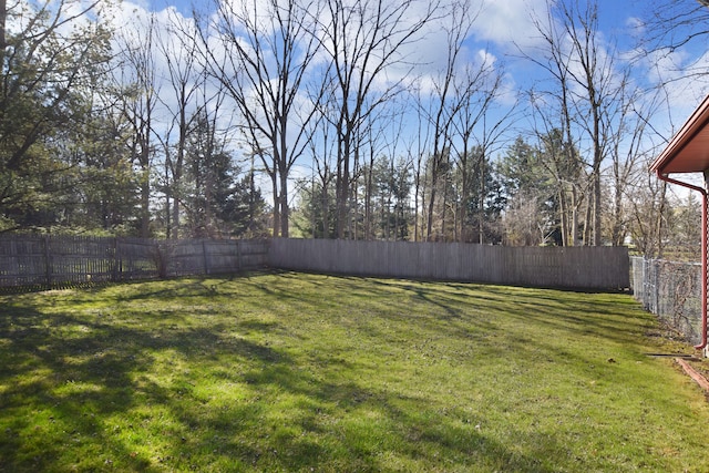 view of yard with a fenced backyard
