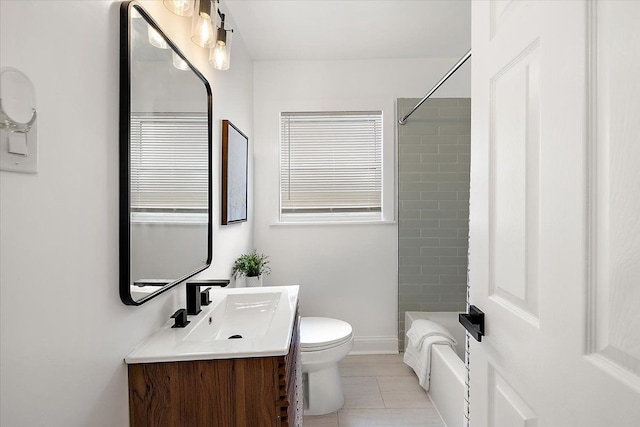18645 Cherrylawn St, Detroit, MI 48221 - bathroom with vanity, baseboards, tile patterned floors, toilet, and bathtub / shower combination