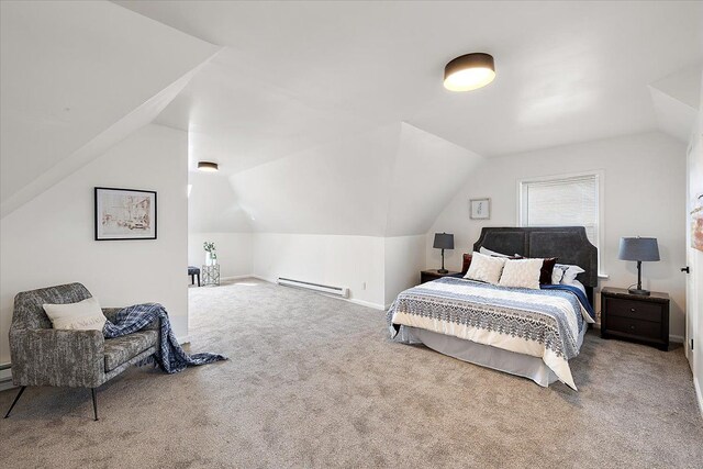 18645 Cherrylawn St, Detroit, MI 48221 - bedroom with carpet floors, baseboards, a baseboard heating unit, and lofted ceiling