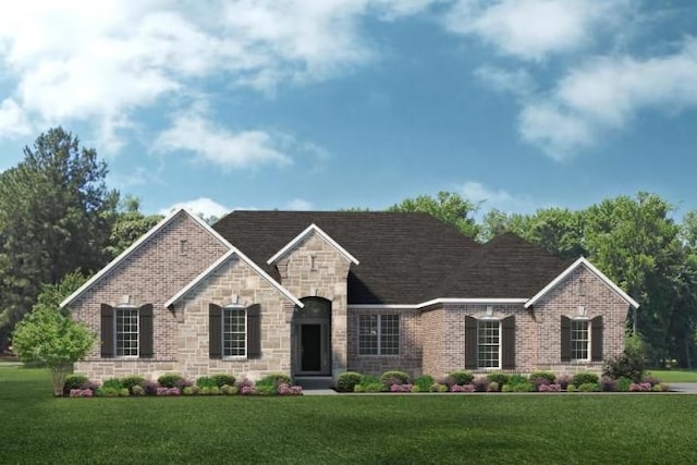 60671 Town Square St, New Hudson, MI 48165 - view of front of property featuring a front yard, brick siding, and stone siding