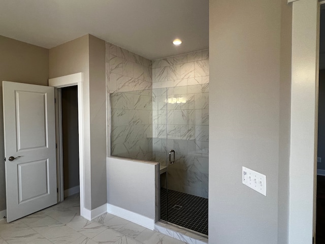 60671 Town Square St, New Hudson, MI 48165 - full bath with baseboards, a shower stall, and marble finish floor