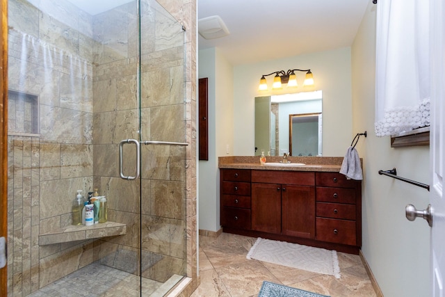 46498 Houghton Dr, Shelby, MI 48315 - full bathroom featuring baseboards, a stall shower, and vanity