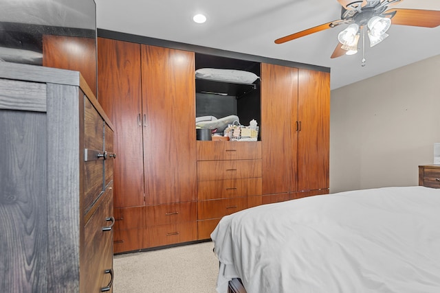 bedroom featuring a ceiling fan and recessed lighting