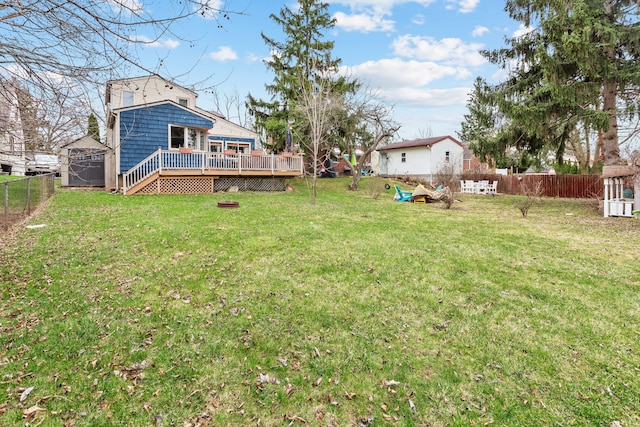 view of yard featuring a fenced backyard and a deck