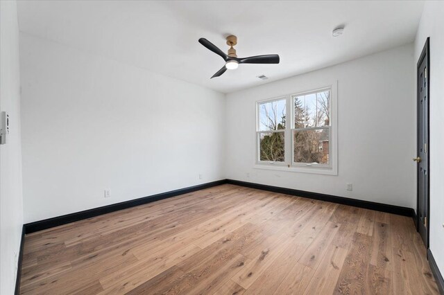 1459 Edison St, Detroit, MI 48206 - spare room featuring baseboards, a ceiling fan, visible vents, and hardwood / wood-style flooring