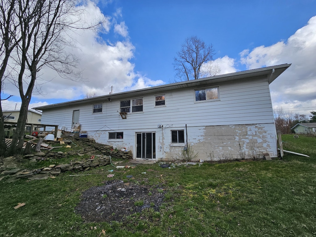 back of property with a lawn