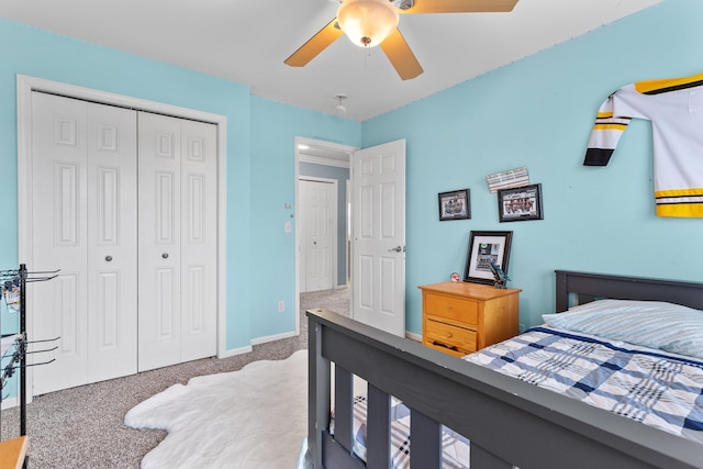 316 Lenox Ln, Brighton, MI 48114 - bedroom with carpet flooring, a closet, baseboards, and ceiling fan