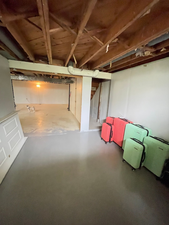 view of unfinished basement