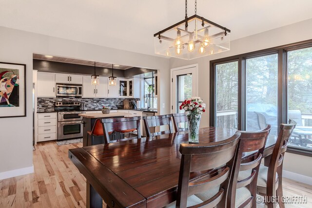 2376 Bob White Ct SE, Grand Rapids, MI 49546 - dining room featuring light wood-style flooring, an inviting chandelier, baseboards, and a wealth of natural light