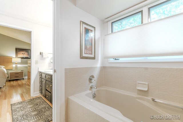2376 Bob White Ct SE, Grand Rapids, MI 49546 - full bathroom featuring connected bathroom, vanity, wood finished floors, and a garden tub