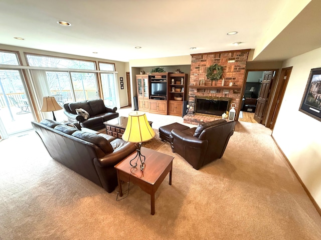 5280 Inverrary Ln, Commerce Twp, MI 48382 - living area featuring carpet and a brick fireplace