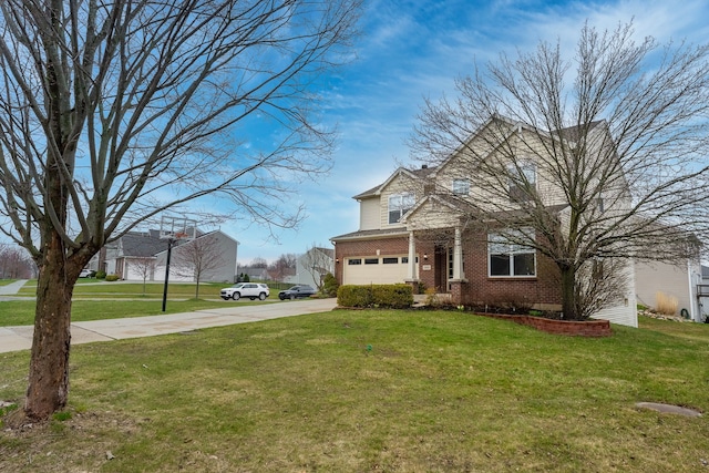 3885 Silver Charm Ln, Howell, MI 48843 - view of front of property with brick siding, driveway, a front lawn, and a garage